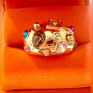 Kurt Geiger Gold Ring with Vibrant Gemstones and Eagle head